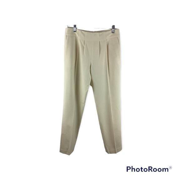 Nili Lotan Cream Wool Pleated Front Ankle Length Pants - Picture 1 of 9